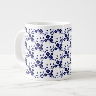 Taza De Café Gigante Spray floral, S1-Blue-White-Jumbo Coffee Mug
