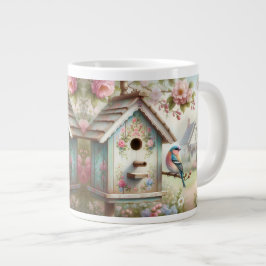 Taza De Café Gigante Spring Birdhouse With Pastel Flowers And Bird