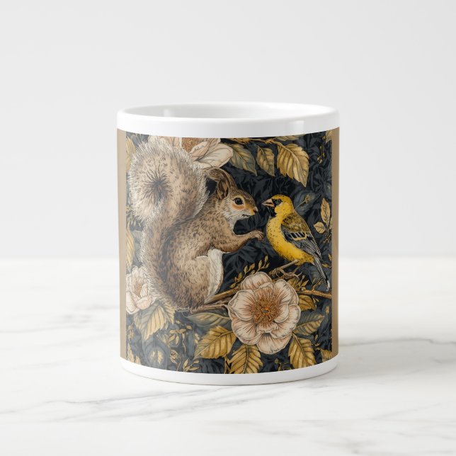 Taza De Café Gigante Squirrel and Yellow Canary with Flowers Pattern (Frente)