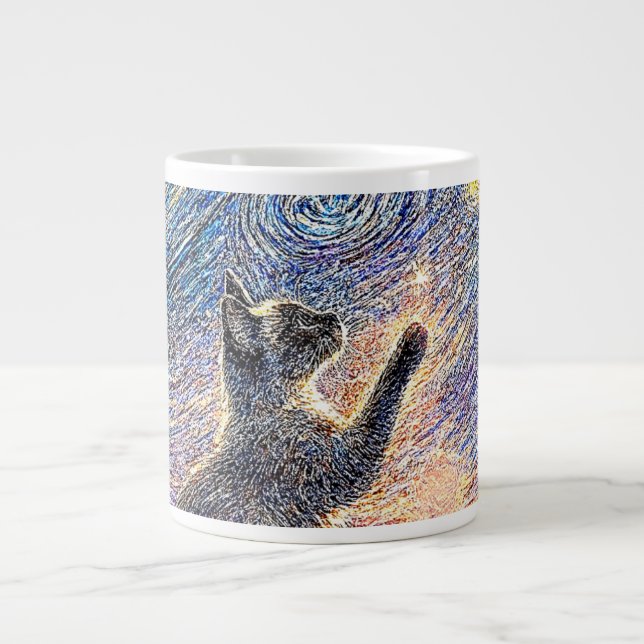 Taza De Café Gigante Starry Night Cat – Van Gogh Style Art  (Frente)