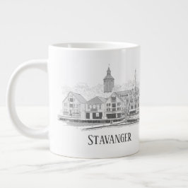 Taza De Café Gigante Stavanger Noruega Hermoso dibujo de paisaje urbano