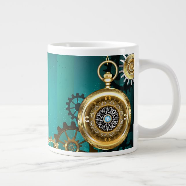 Taza De Café Gigante Steampunk Jewelry Watch sobre un fondo verde (Derecha)