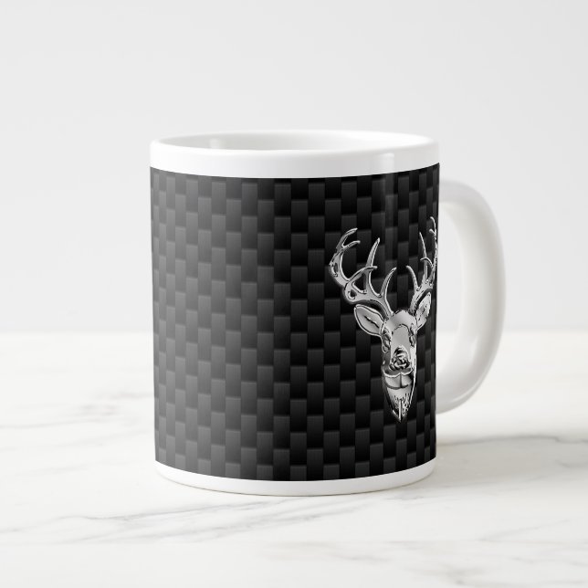 Taza De Café Gigante Stylish Silver Deer on Carbon Print (Derecha)