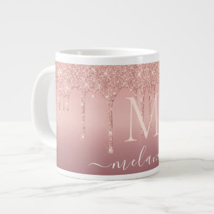 Taza De Café Gigante Su letra de nombre Mug Rosa Oro Purpurinas Rubor D