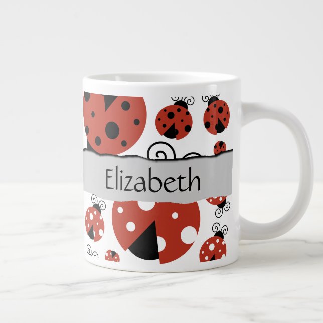 Taza De Café Gigante Su nombre - Ladybugs, Ladybirds - Negro rojo (Derecha)