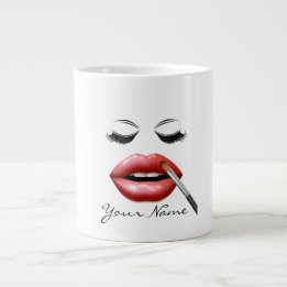 Taza De Café Gigante Su Nombre Lips Personalizados Y Eyelashes Café