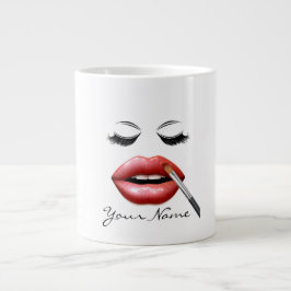 Taza De Café Gigante Su Nombre Lips Personalizados Y Eyelashes Café