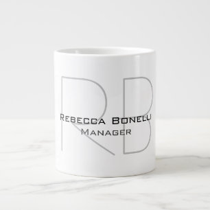 Taza De Café Gigante Su Nombre Monograma Su Título Moderno