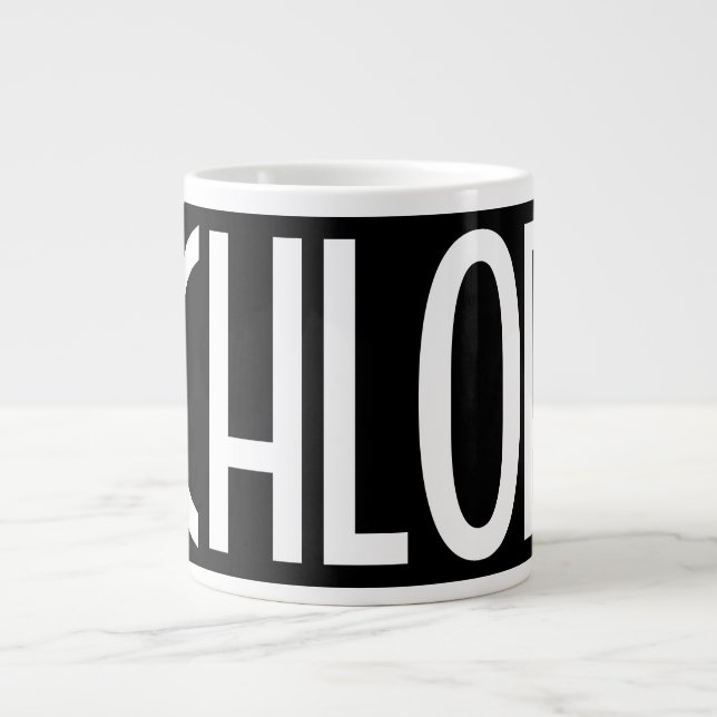 Taza De Café Gigante Su nombre, negrita Texto blanco | Negro (Frente)