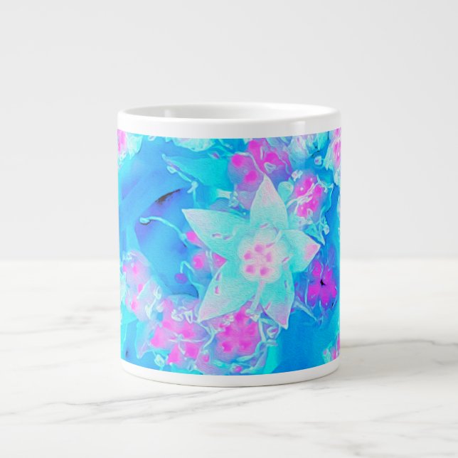 Taza De Café Gigante Suculento sedum subacuático azul y rosa caliente (Frente)