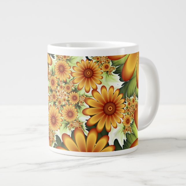 Taza De Café Gigante Sueño floral, arte fractal de flores abstractas mo (Derecha)