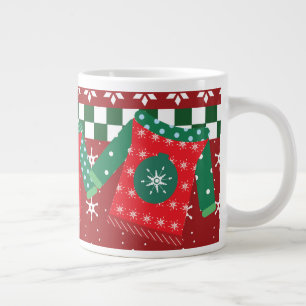Taza De Café Gigante Suéter feo patrón copo de nieve rojo verde