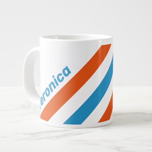 Taza De Café Gigante Summertime Nostalgic Stripes with Name (Izquierda)