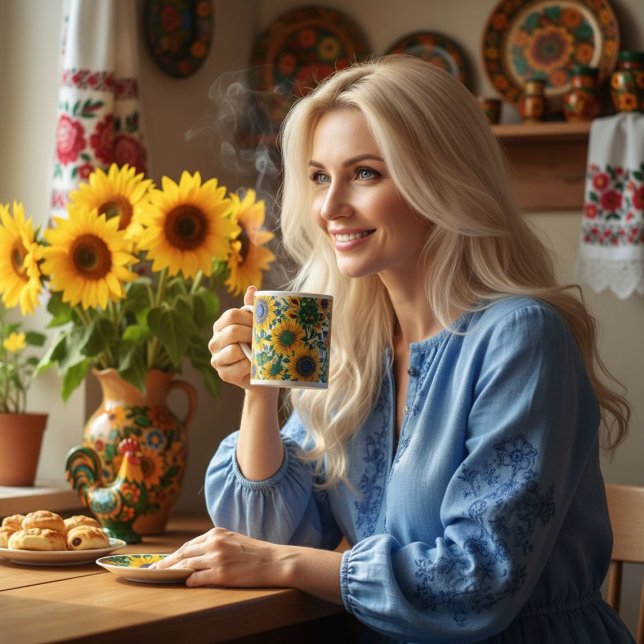 Taza De Café Gigante Sunflowers Ukrainian folk art pattern X-Large Mug (Subido por el creador)