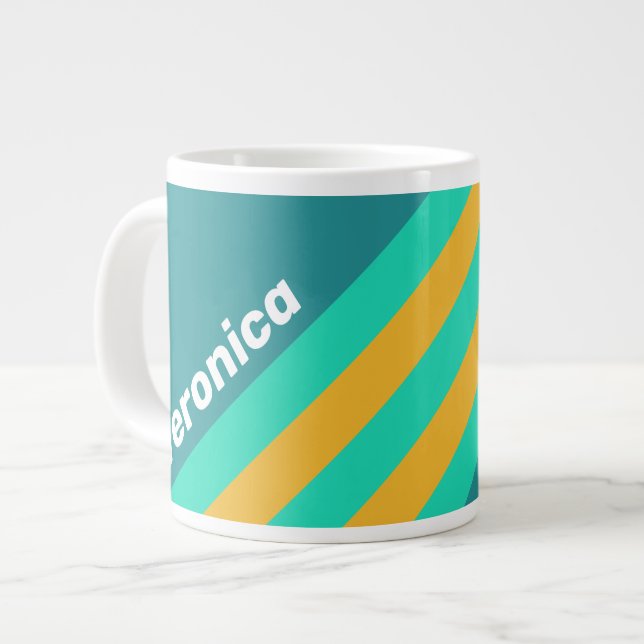 Taza De Café Gigante Sunlit Seas Stripes with Name (Izquierda)