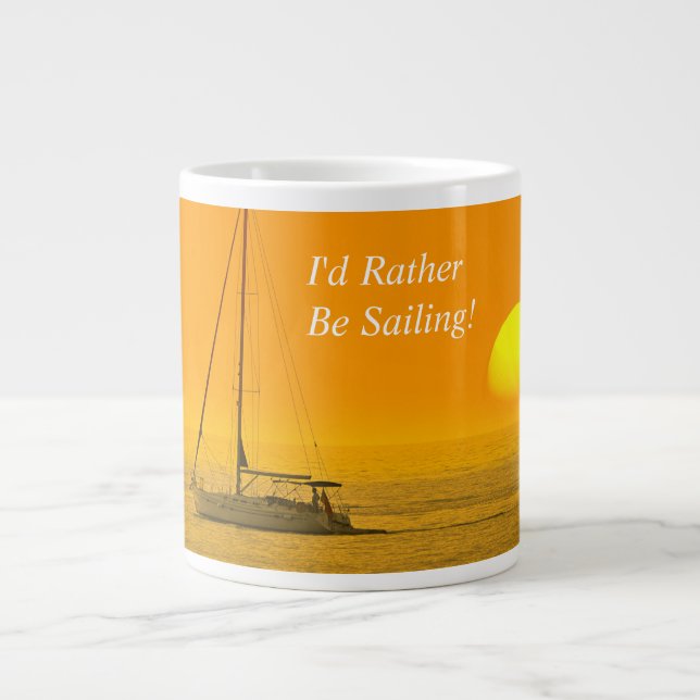 Taza De Café Gigante Sunset Sailing Bote, mensaje DIY o nombre (Frente)