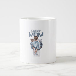 Taza De Café Gigante Super Mamá Personalizada con Hijo e Hija Regalo
