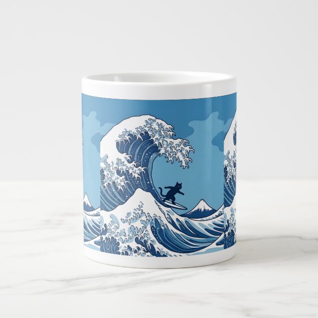 Taza De Café Gigante Surf's Up, Kanagawa – The Great Wave Cat Surfer (Frente)