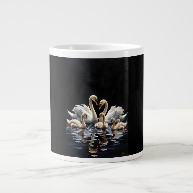 Taza De Café Gigante Swan Family on Black Lake Artwork (Frente)
