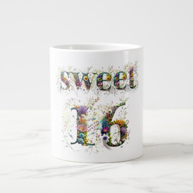 Taza De Café Gigante Sweet 16 Happy Birthday Wildflowers Text (Frente)
