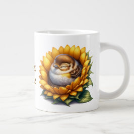 Taza De Café Gigante Sweet Birdie Sleeping Swallow On Sunflower