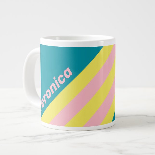 Taza De Café Gigante Sweet Sea Kiss Stripes with Name (Izquierda)