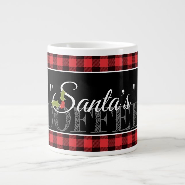 Taza De Café Gigante Tapado de búfalo rojo y negro de "Santa" (Frente)