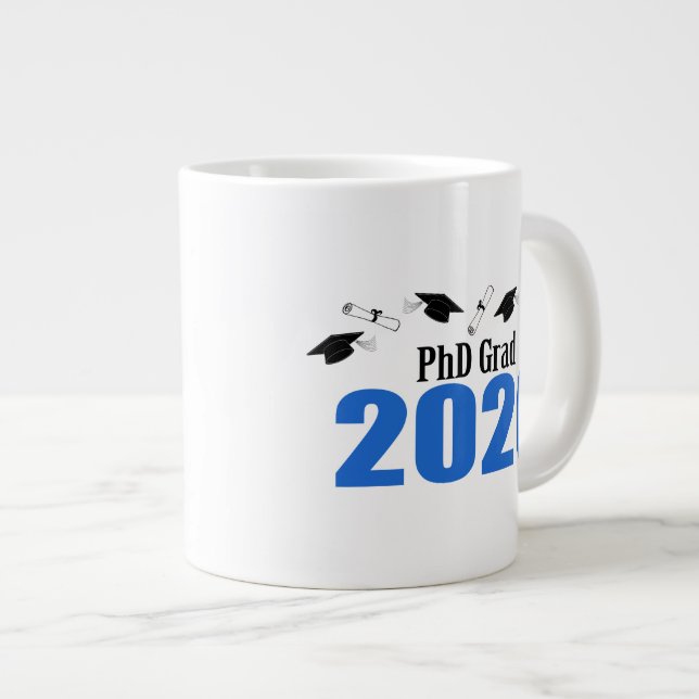 Taza De Café Gigante Tapones Y Diplomas Grad 2020 (Azul) (Derecha)
