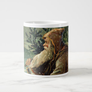 Taza De Café Gigante Tarjeta de Navidad antigua, Santa Claus y árbol