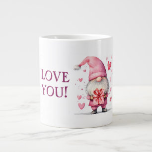 Taza De Café Gigante tarjeta linda con un gnomo rosa personalizado enam
