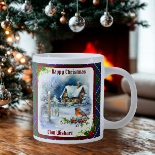 Taza De Café Gigante Tartan de Wishart y Robin de Navidad Personalizado
