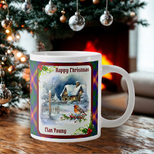 Taza De Café Gigante Tartan Joven y Robin Navidad Personalizado