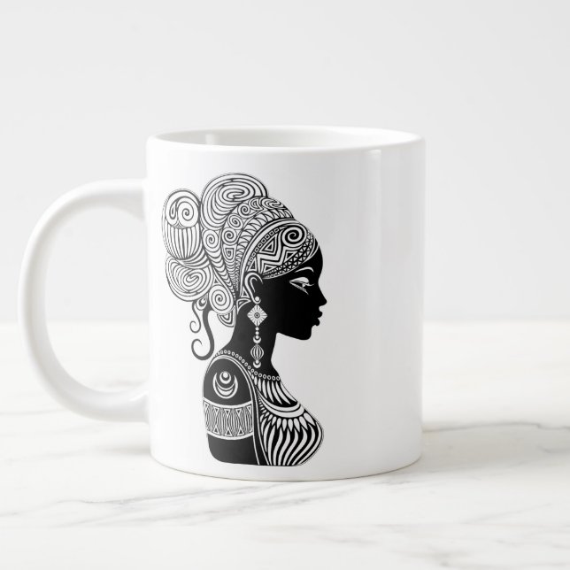Taza De Café Gigante Tatuaje tribal de retrato Chica africano (Izquierda)