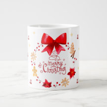 “Taza Navideña Adorable con Corona de Lazo Rojo"