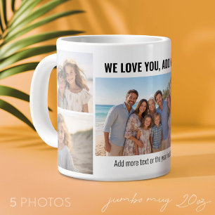 Taza De Café Gigante Te Amamos - Agregar Nombre - Collage de 5 Fotos