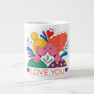 Taza De Café Gigante Te Amo Ilustración De Abrazo Floral Colorido