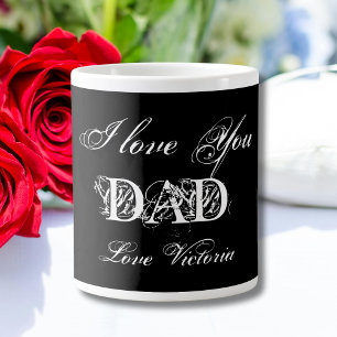 Taza De Café Gigante Te Amo Papá Elegante Personalizado Negro Y Blanco