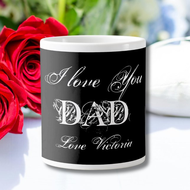 Taza De Café Gigante Te Amo Papá Elegante Personalizado Negro Y Blanco (I Love You Dad - Personalized Elegant Black & White Giant Coffee Mug.)