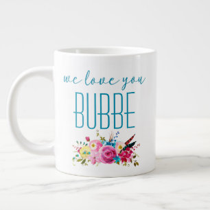 Taza De Café Gigante Te Encantamos Bubbe Floral Rosa Verde azulada