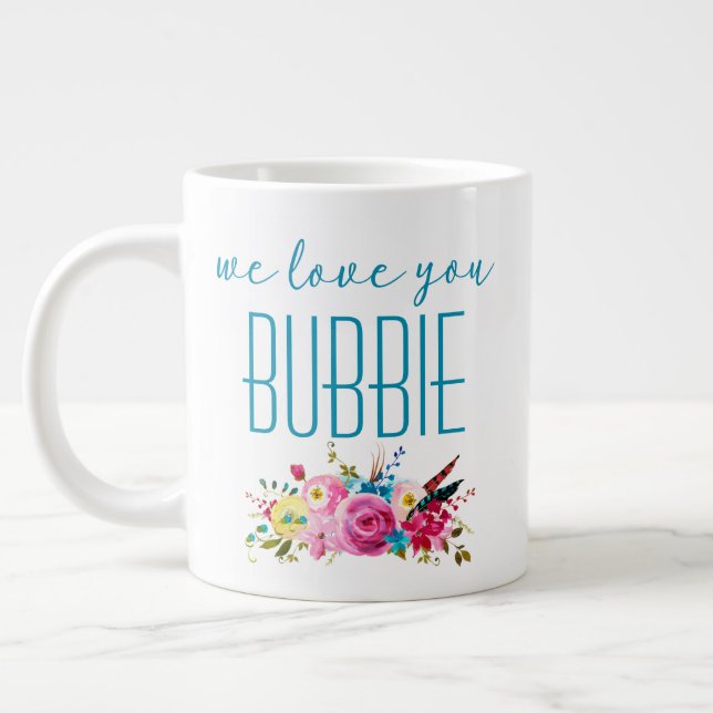 Taza De Café Gigante Te Encantamos Bubbie Verde azulada Floral Rosa (Izquierda)