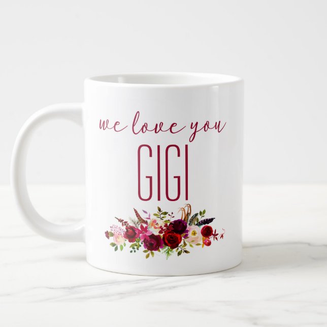 Taza De Café Gigante Te Encantamos Gigi Burgundy Floral (Izquierda)