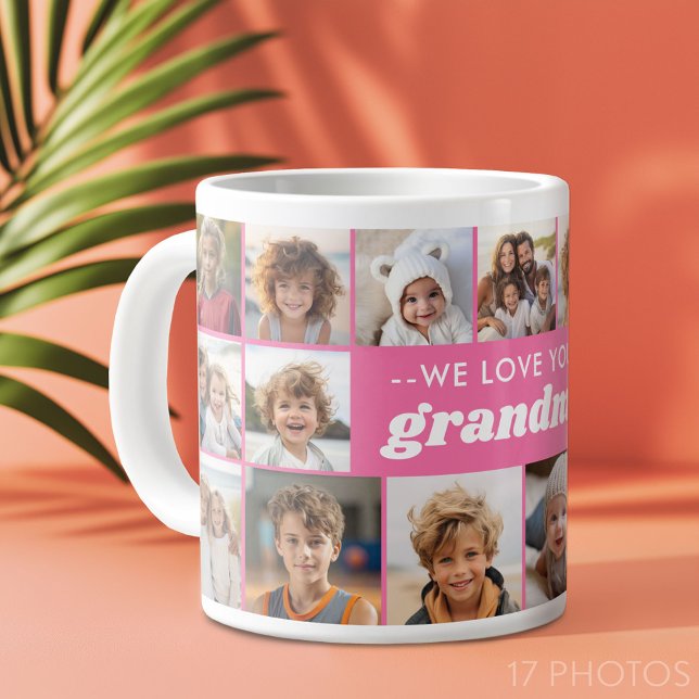Taza De Café Gigante Te queremos abuela - 17 Collages de fotos (Custom Photo Collage Mug)