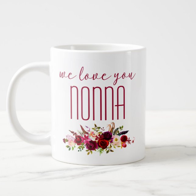 Taza De Café Gigante Te Queremos Nonna Burgundy Floral (Izquierda)