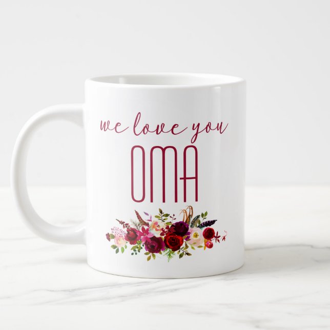 Taza De Café Gigante Te Queremos Oma Burgundy Floral (Izquierda)