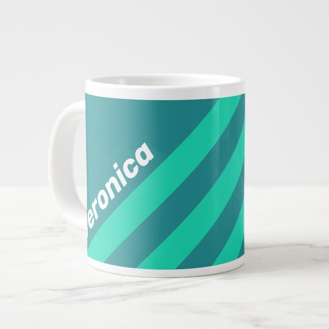 Taza De Café Gigante Teal Beach Breeze Stripes with Name (Izquierda)