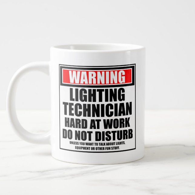 Taza De Café Gigante Técnico De Iluminación De Aviso En Trabajo (Izquierda)
