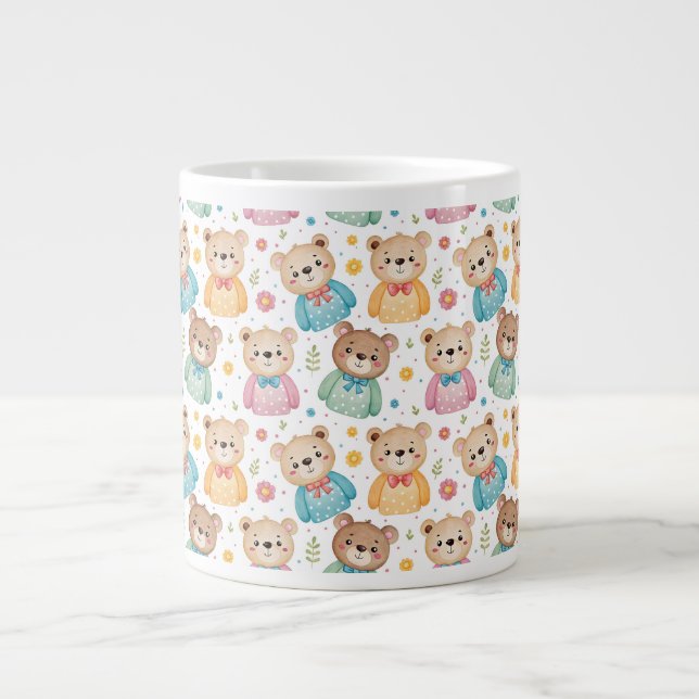 Taza De Café Gigante Teddy bear and flowers (Frente)