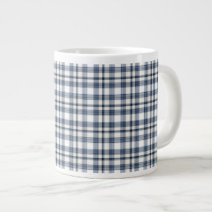 Taza De Café Gigante Tela escocesa blanca azul 1