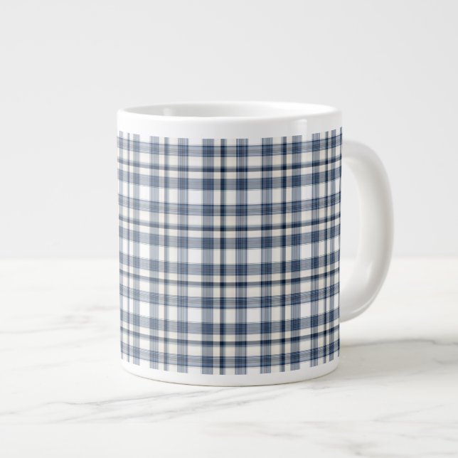 Taza De Café Gigante Tela escocesa blanca azul 1 (Derecha)