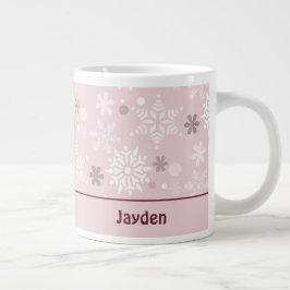 Taza De Café Gigante Temporada de Navidades de copos de nieve rosados e